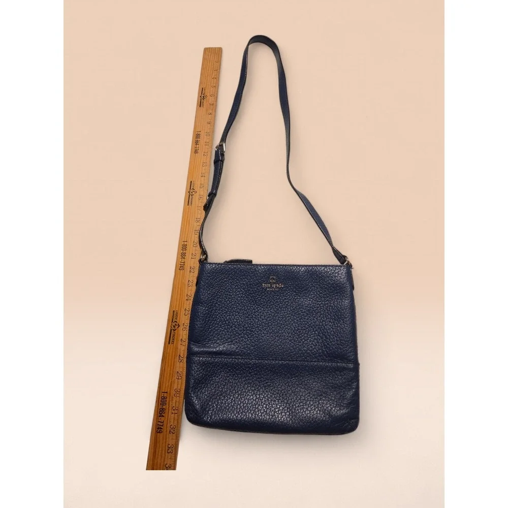 Kate Spade New York Navy‎ Blue Pebbled Leather Crossbody Bag  Striped Lining